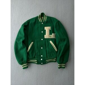 Vintage 1960s‎ Holloway Green Wool Varsity Bomber Jacket USA Made 38 M